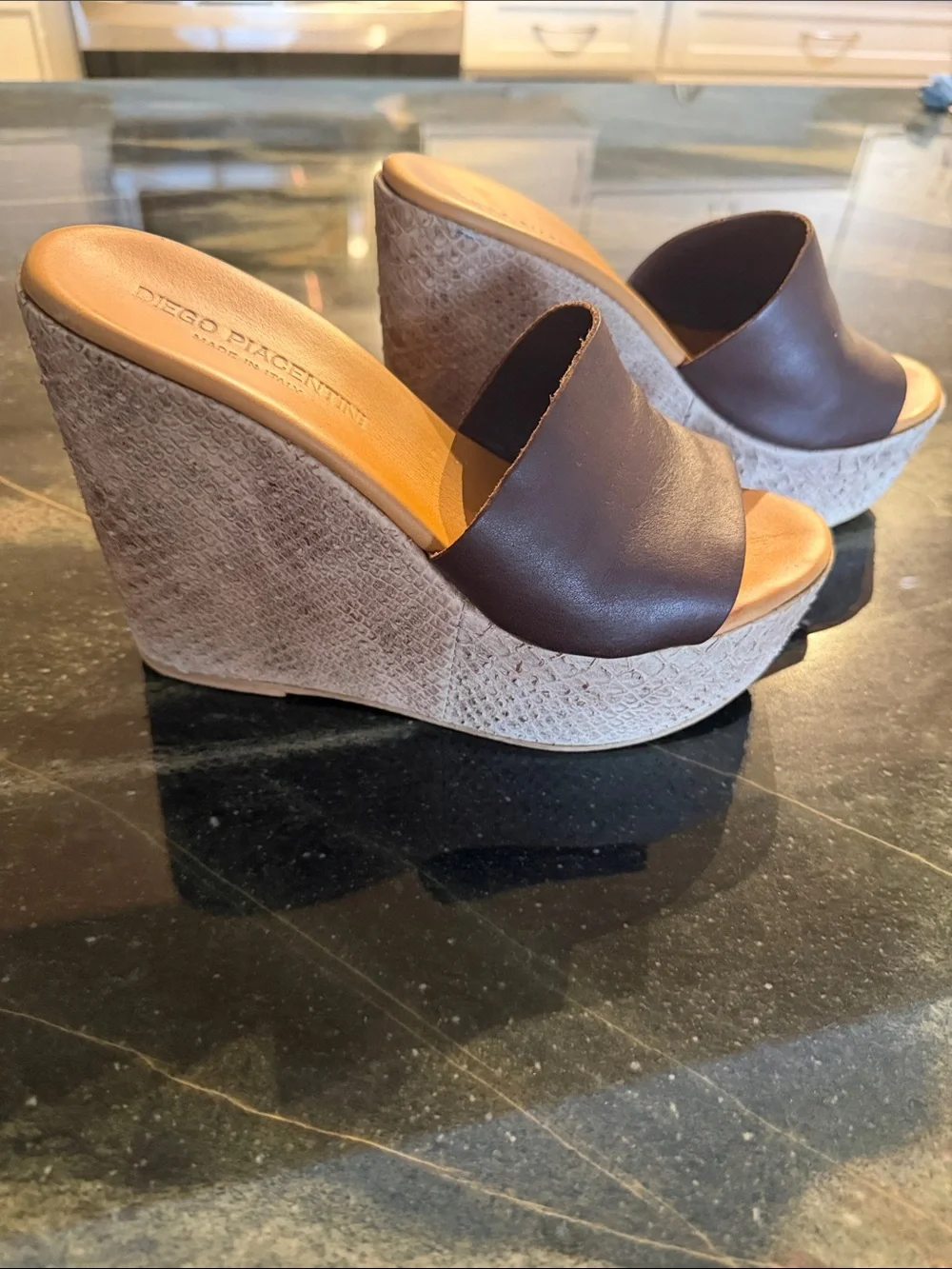 MADE IN ITALY Brown Leather Wedge Sandals ORIGINAL PRICE 450$